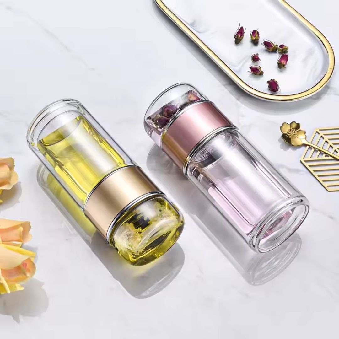 Double Wall Glass Tea Infuser Drink Bottle