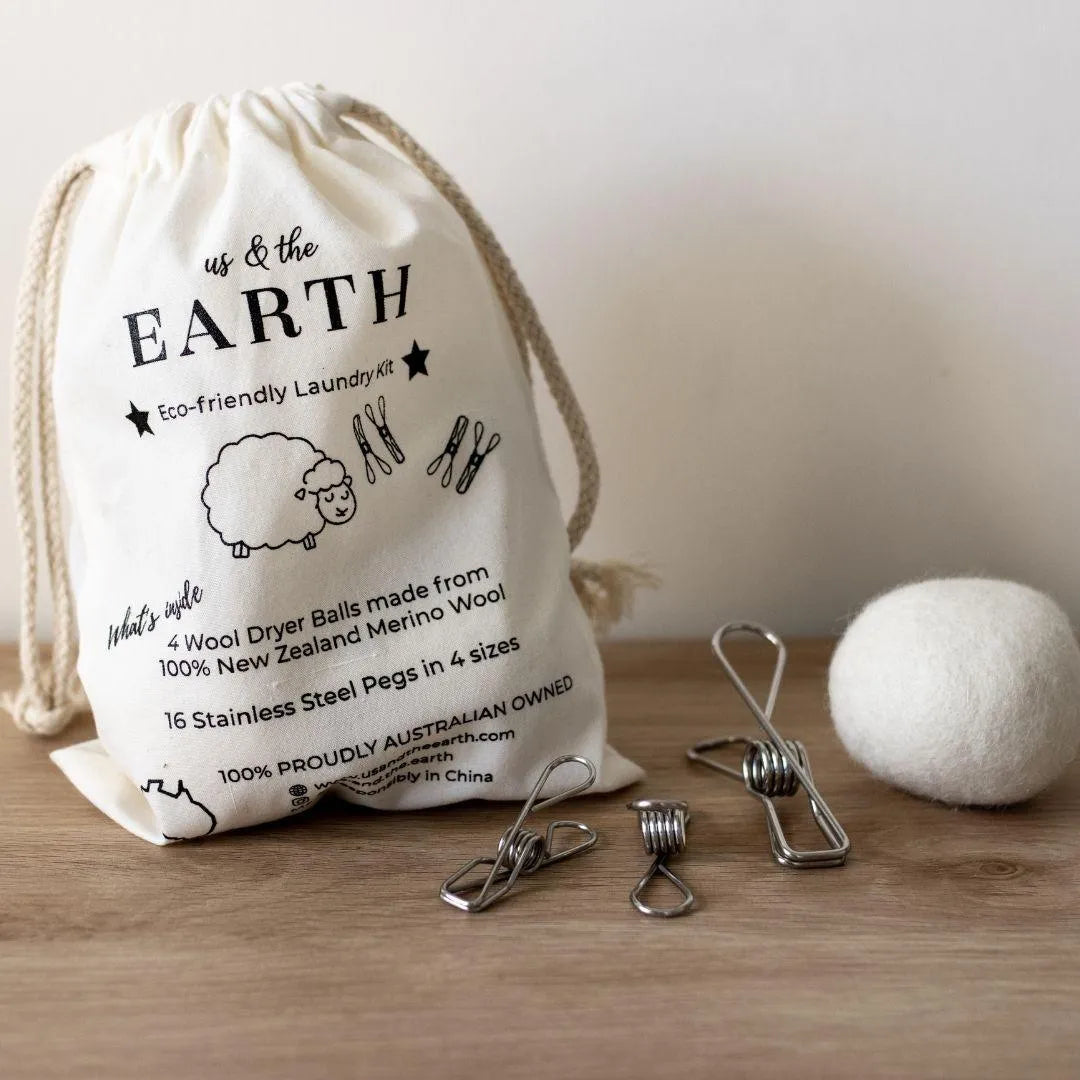 us and the earth pouch, 3 pegs and a dryer ball. | us and the earth