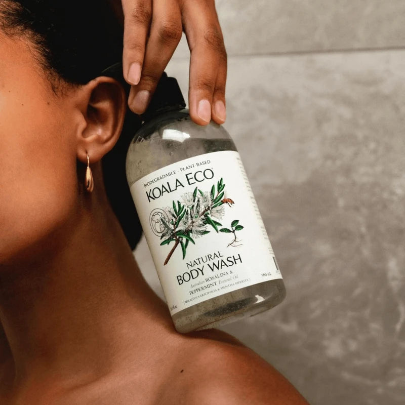 Natural and organic Body Wash on the shoulder - Rosalina and Peppermint flavor- Us and the Earth austrailia
