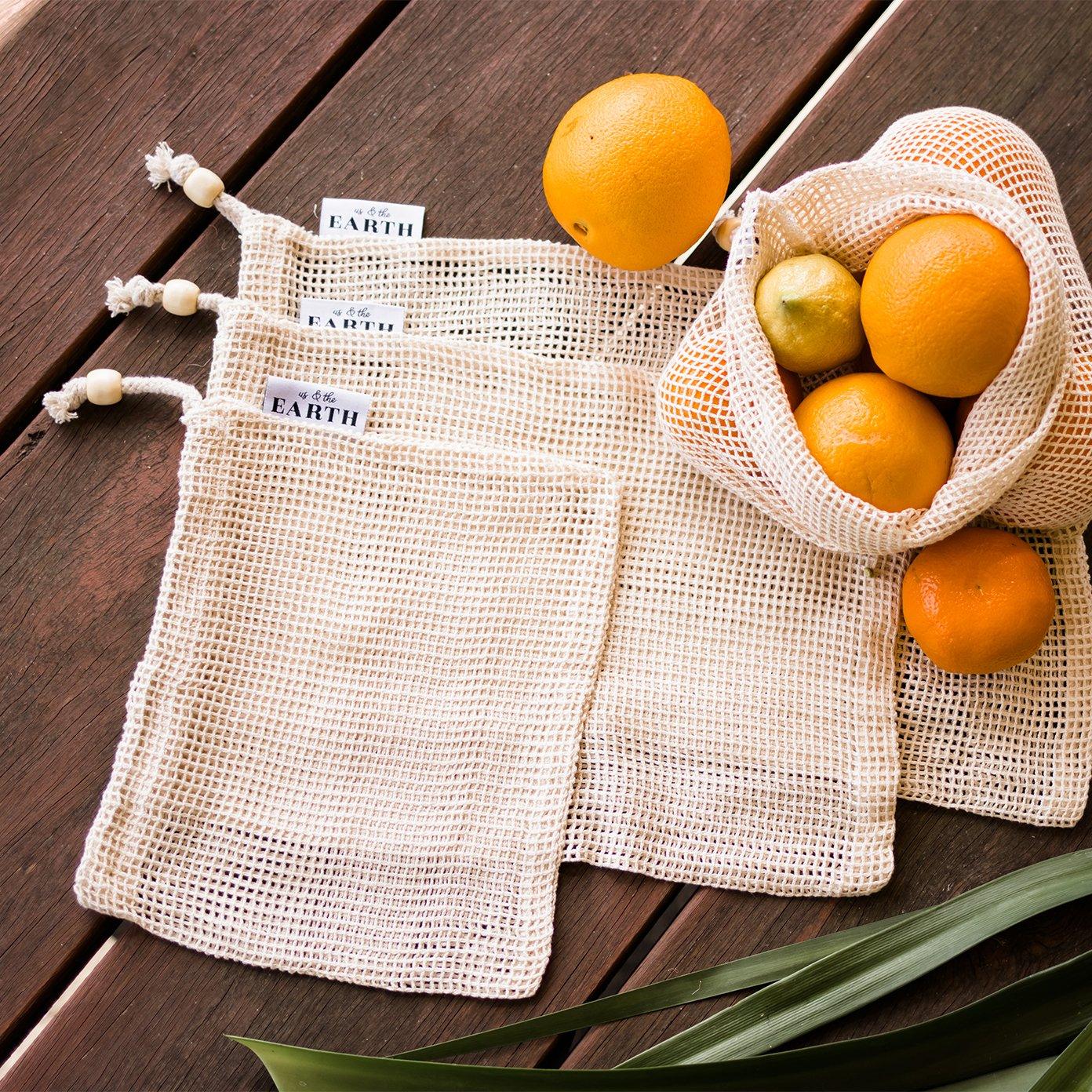 100% Organic Cotton Open Weave Reusable Vegetable Bag - Set of 3Sustainable Kitchen - Us and the Earth