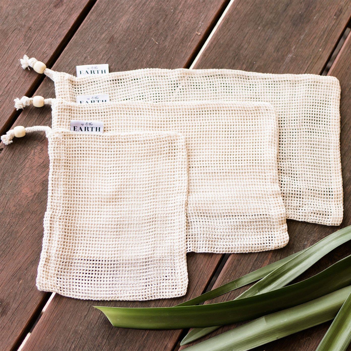100% Organic Cotton Open Weave Reusable Vegetable Bag - Set of 3Sustainable Kitchen - Us and the Earth