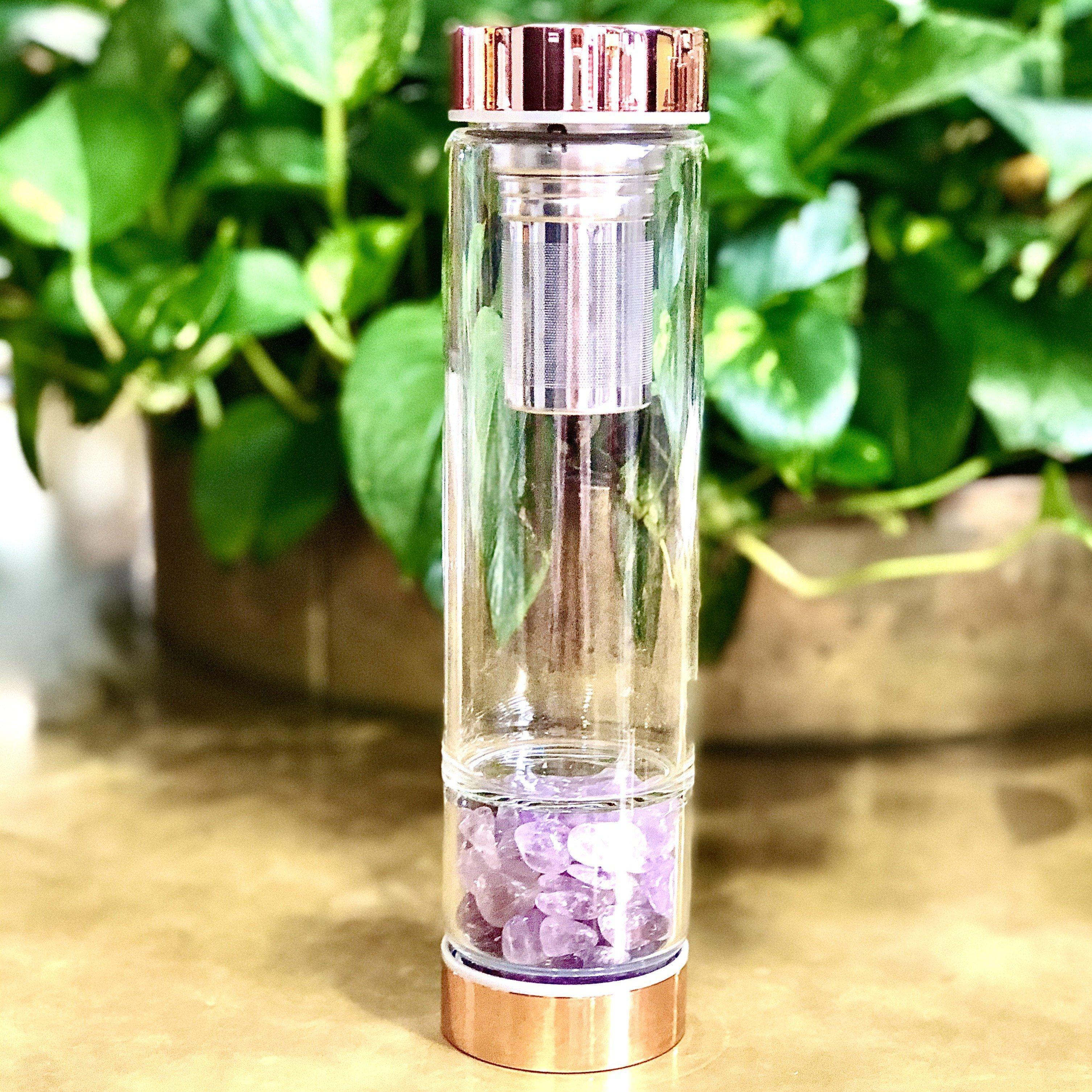 Rose Gold Crystal Bottle with Gemstone Base and Tea InfuserSustainable Kitchen - Us and the Earth