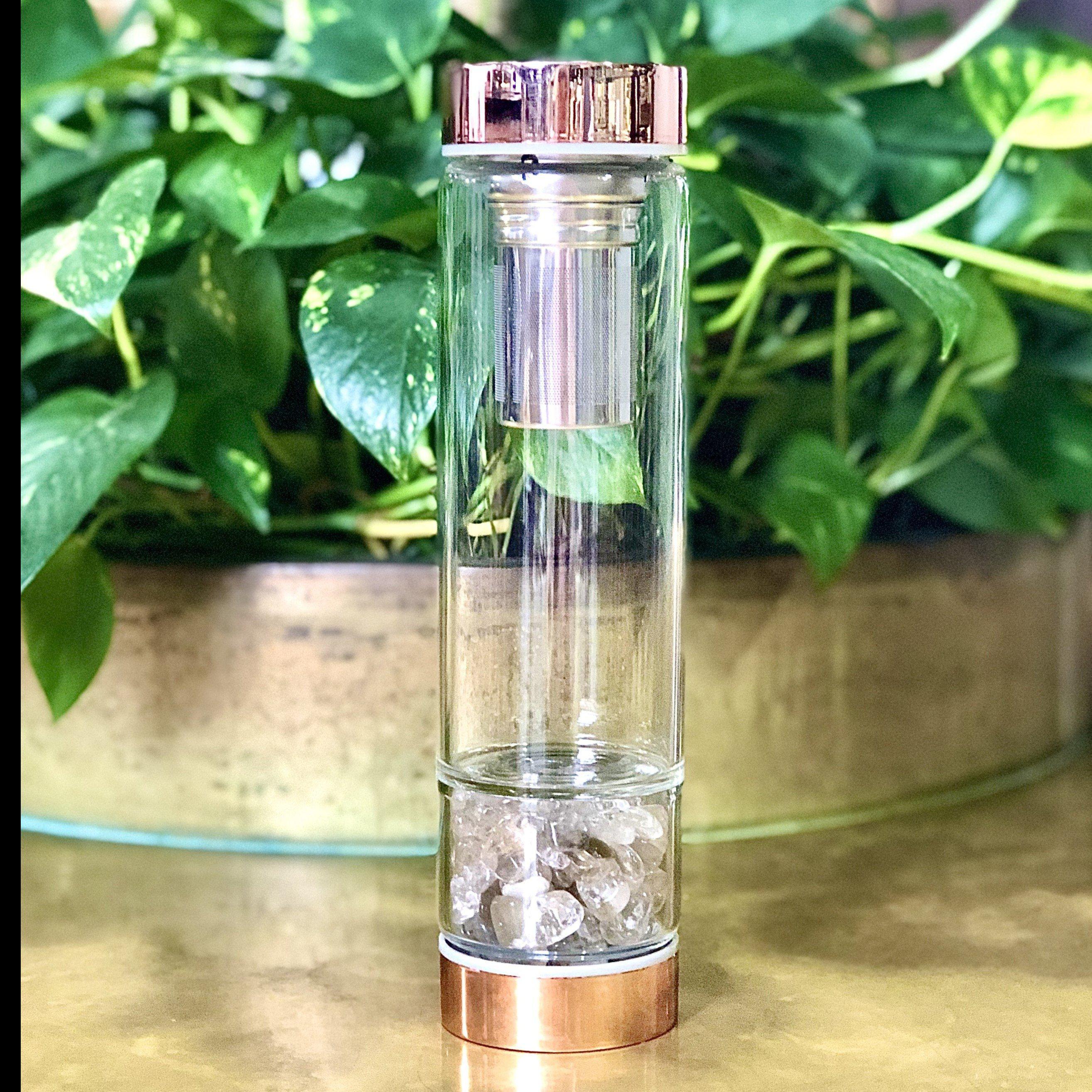 Rose Gold Crystal Bottle with Gemstone Base and Tea InfuserSustainable Kitchen - Us and the Earth