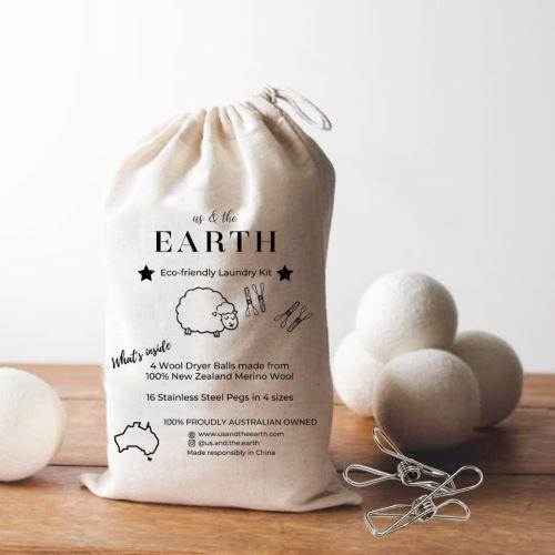 WS - Eco Laundry Kit | Pegs & Dryer Balls - Us and the Earth