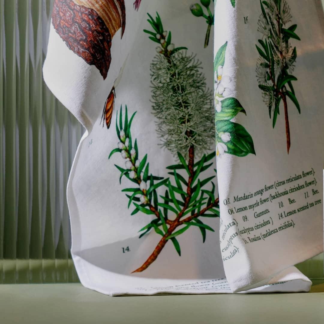 Linen and Cotton Tea Towel -  Australian Botanical Print | Koala Eco