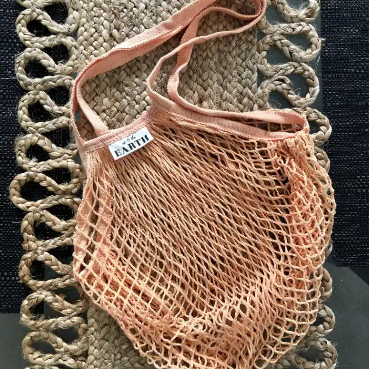 Reusable cotton mesh grocery and vegetable bag peach color | us and the earth