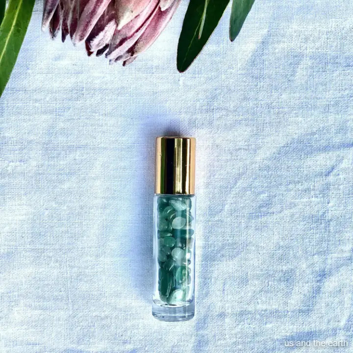 Green Aventurine Crystal Roller Bottle by Us and the Earth - Holistic Aromatherapy and Self-Care