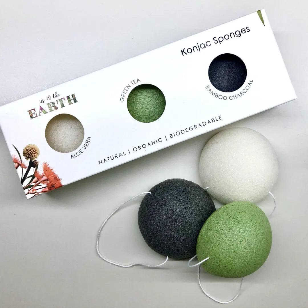 konjac sponges trio outside the box. or what's in the box of this package. | us and the earth