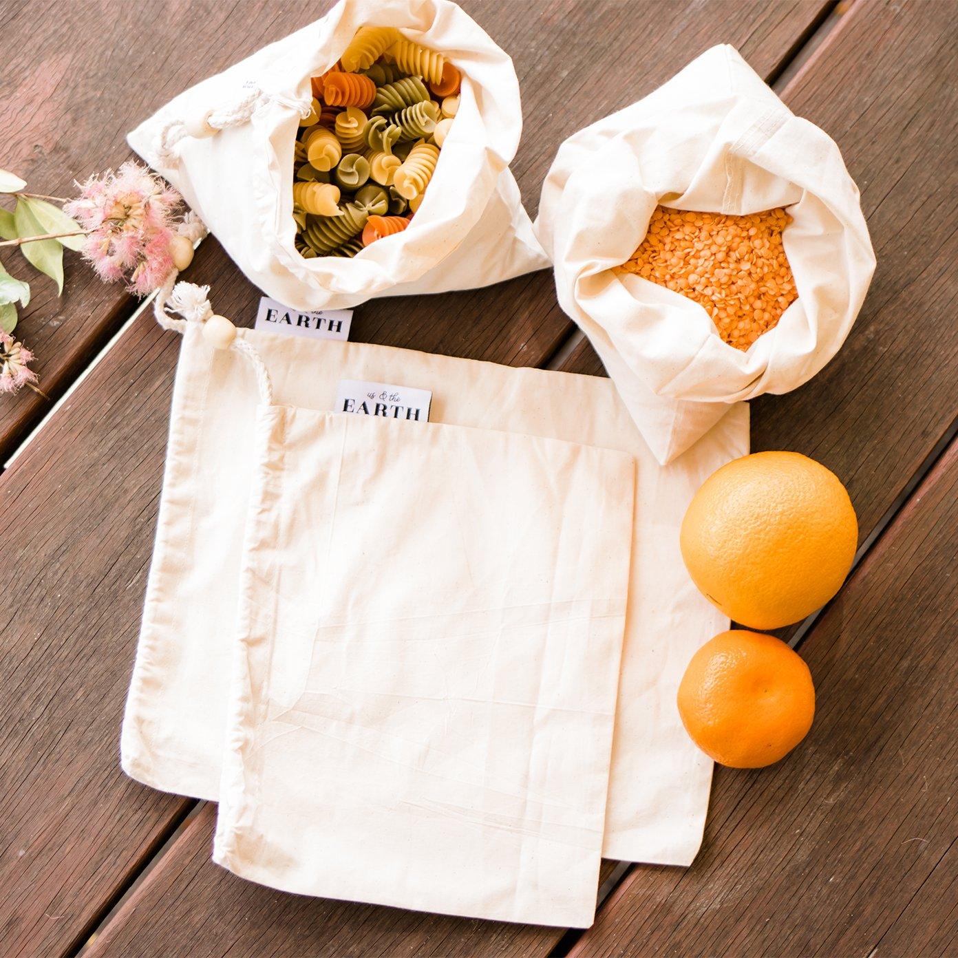 100% Organic Cotton Solid Weave Produce Bags - Set of 3 - Us and the Earth