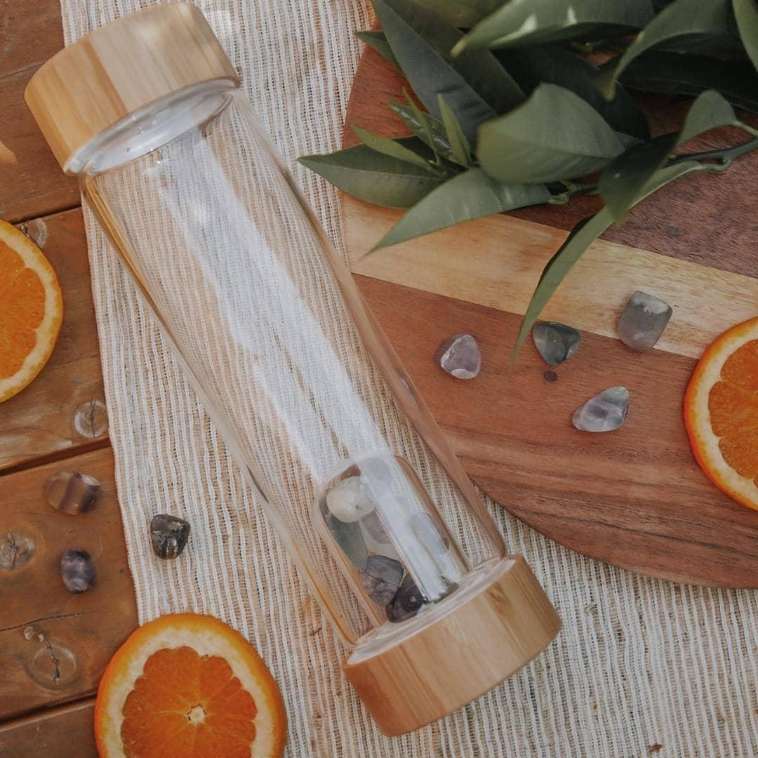 Crystal Glass Drinking Bottle with Bamboo Lids