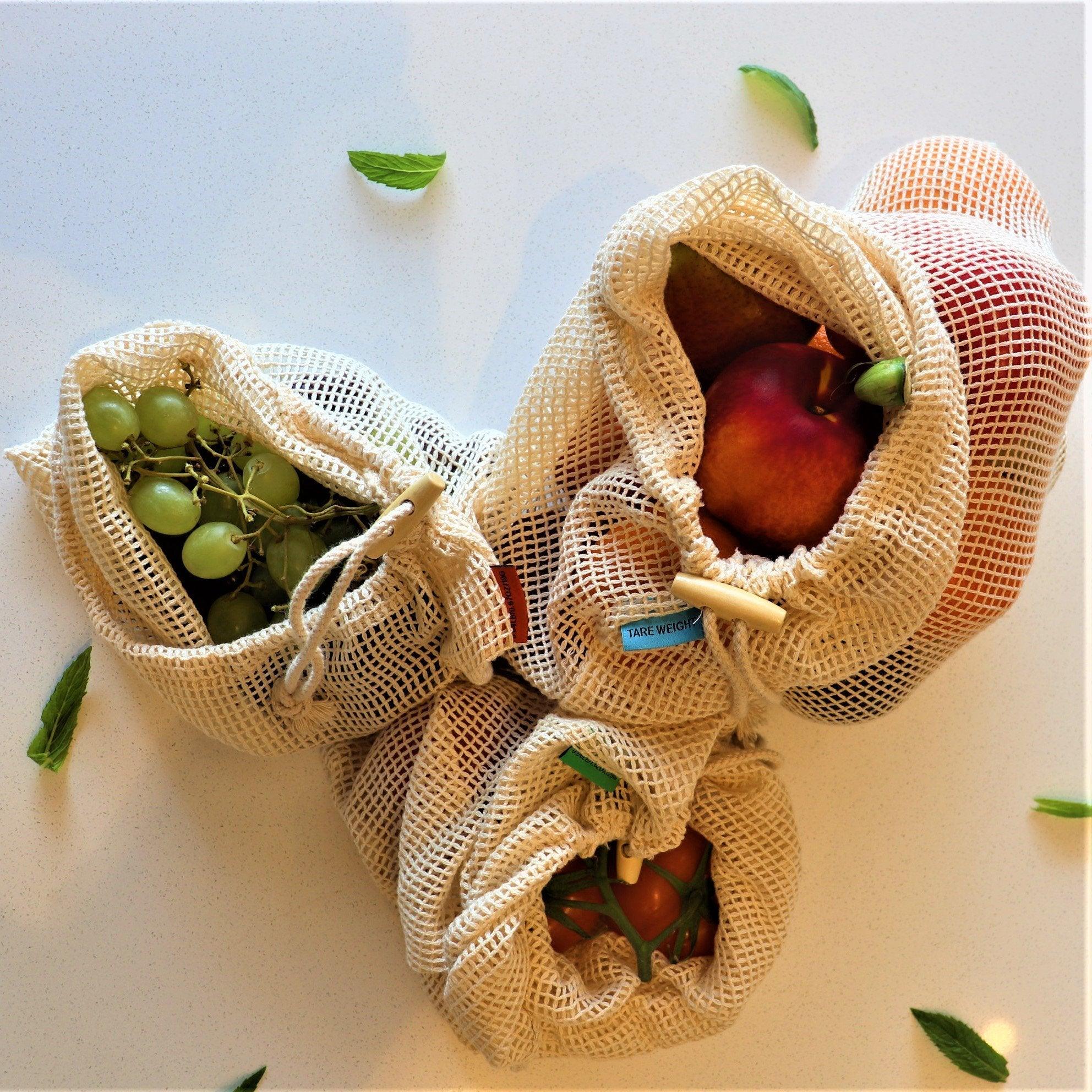 100% Organic Cotton Open Weave Reusable Vegetable Bag - Set of 3Sustainable Kitchen - Us and the Earth