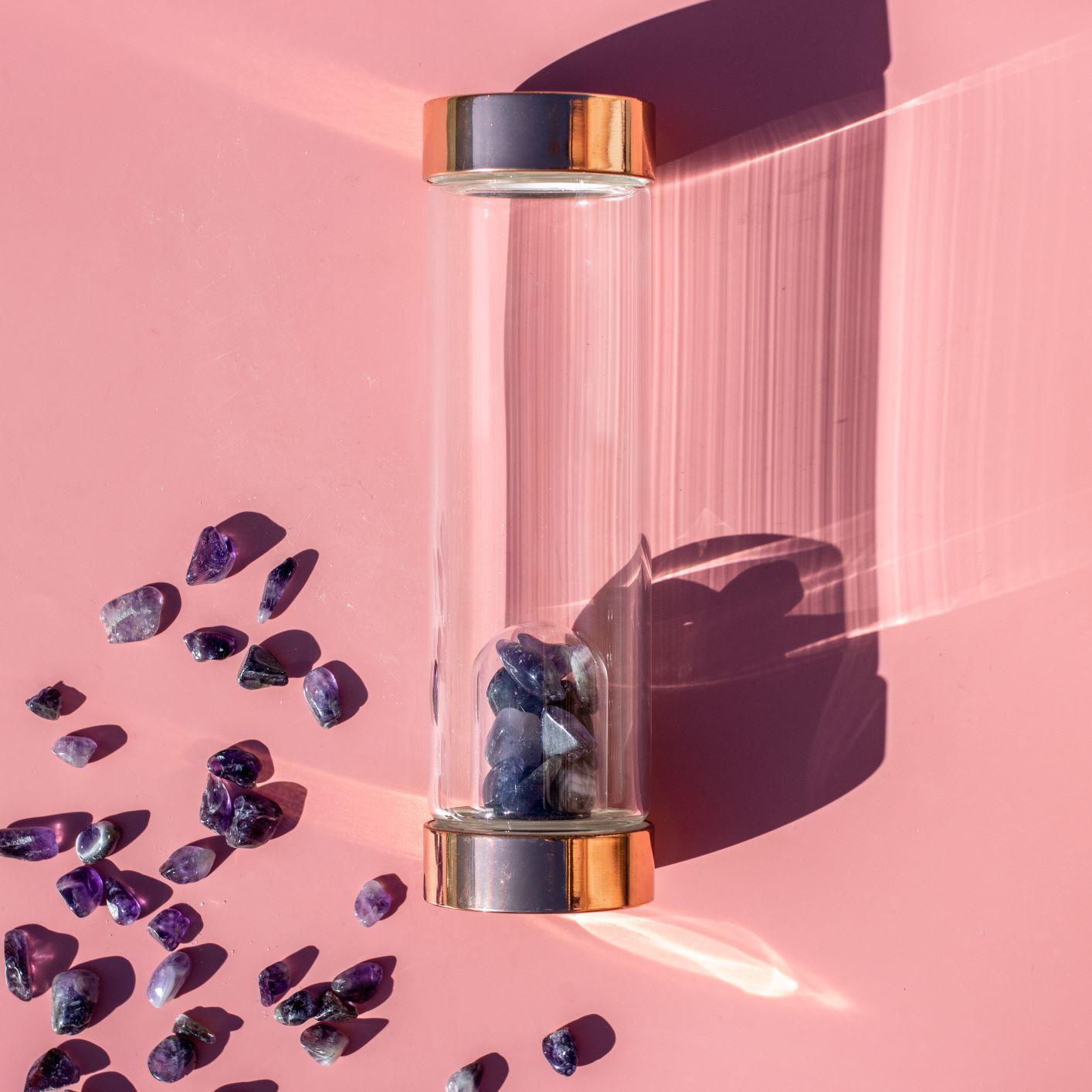 Rose Gold Crystal Water Bottle - 550ml with Gemstone PodSustainable Kitchen - Us and the Earth
