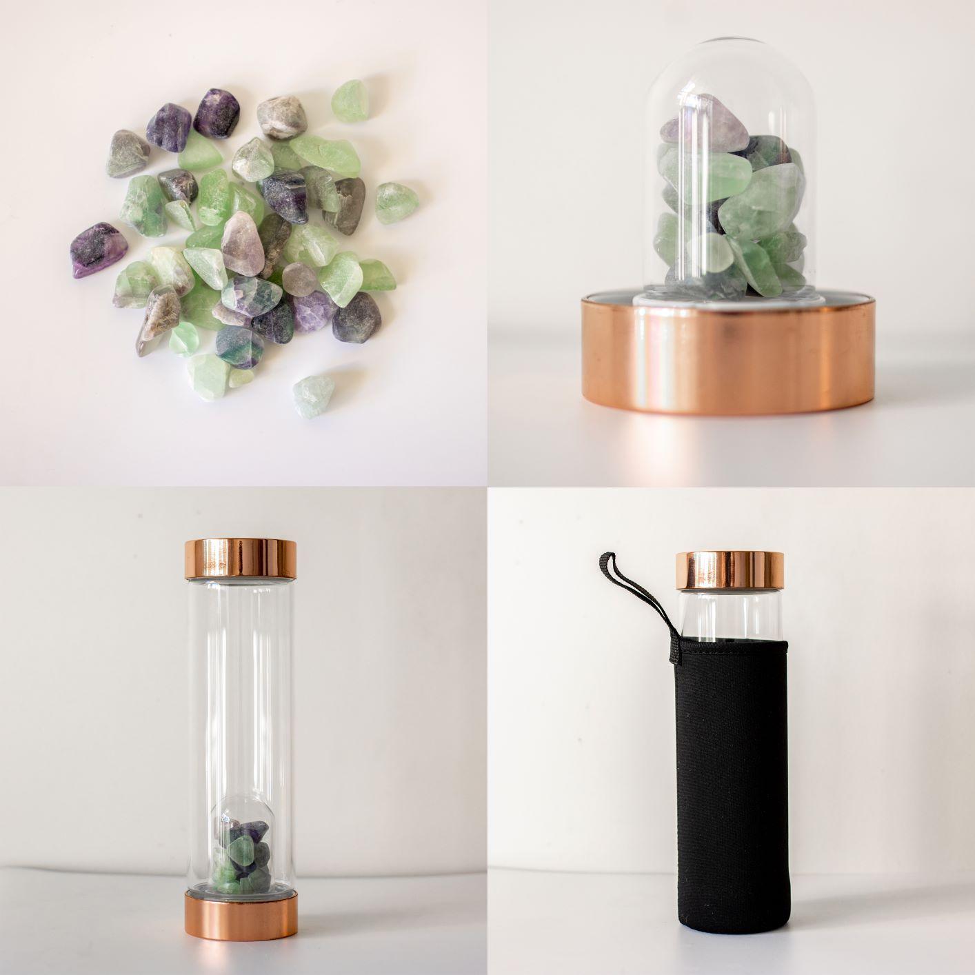 Rose Gold Crystal Water Bottle - 550ml with Gemstone PodSustainable Kitchen - Us and the Earth #style_rosegoldlid