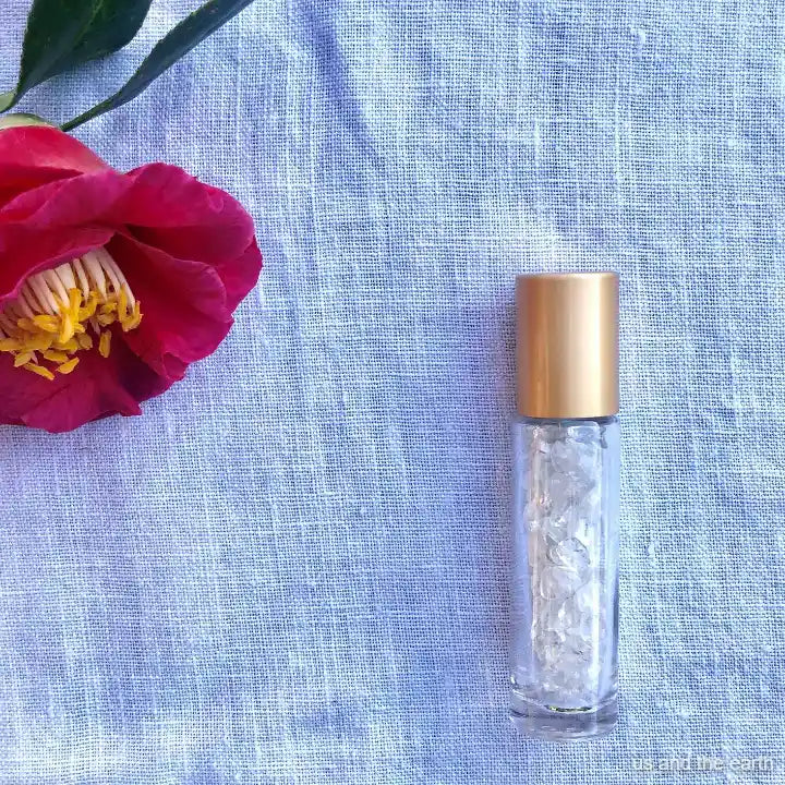 Clear Quartz Crystal Roller Bottle by Us and the Earth - Holistic Aromatherapy and Self-Care