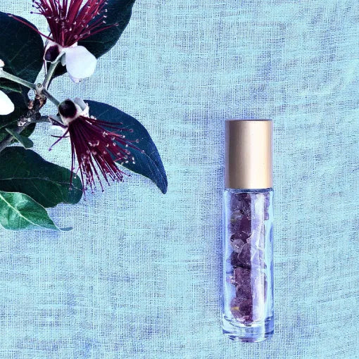 Strawberry Quartz Crystal Roller Bottle by Us and the Earth - Holistic Aromatherapy and Self-Care
